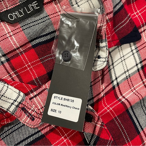 Only Line Red Plaid Women’s Shirt 10 Long Sleeve Button Down - Picture 5 of 12
